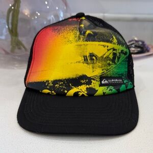Quiksilver Black Trucker Hat with Red-Yellow-Green Panel